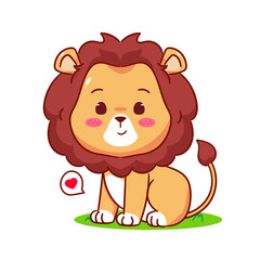 Cute Lion Cartoon Character. Adorable and Kawaii Animal Icon Mascot Concept Design. Logo Vector Illustration. Isolated White Background.