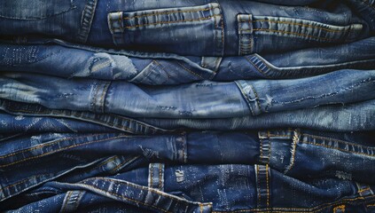 Stack of Worn Denim Jeans