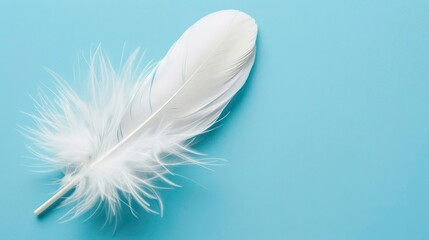 Obraz premium Close up white feather on blue background. Generative AI