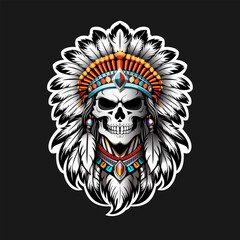 Illustration of Mystic Skull With Indian Tribal Headdress
