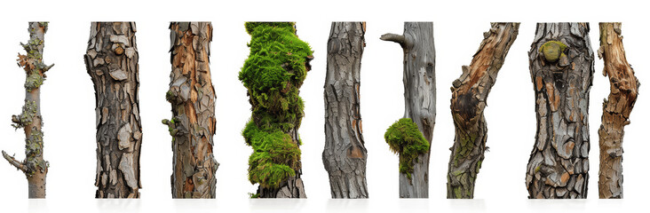 Naklejka premium moss-covered tree trunks isolated on white background nature photography