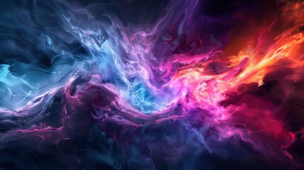 Fototapeta premium Mesmerizing fractal fire with barbs and multicolored shapes, set in a cosmic space filled with swirling smoke and intense saturated colors, creating a captivating scene