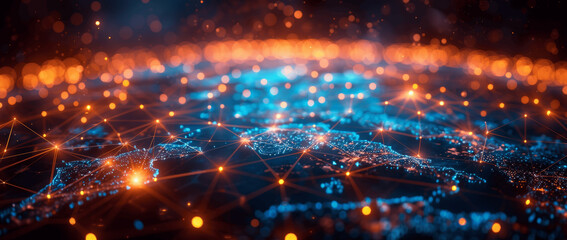 Digital Global Network Connectivity Concept with Glowing Earth Map and Universe Background