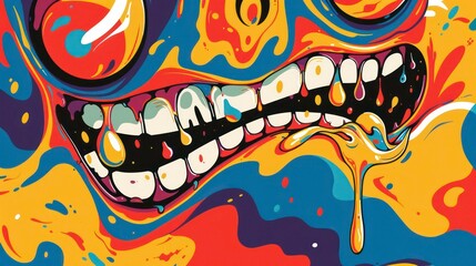 Experience the whimsical delight of a vibrant psychedelic pattern featuring a melting smiling and colorful cartoon face This retro inspired design exudes a playful charm with its dr