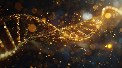 Golden Particle and Golden DNA Strand. Generative AI