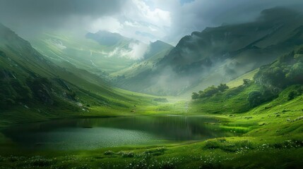 High-resolution aerial view of a green landscape. Generative AI