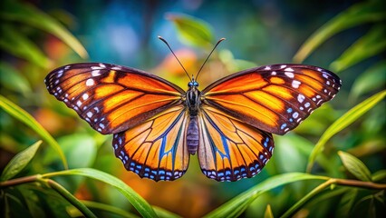Fototapeta premium Beautiful butterfly seen from above, butterfly, insect, wings, colorful, vibrant, nature, beauty, pattern, top view, close up