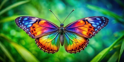 Fototapeta premium A beautiful top shot of a colorful butterfly , butterfly, insect, nature, vibrant, wings, pattern, close-up, macro, beauty