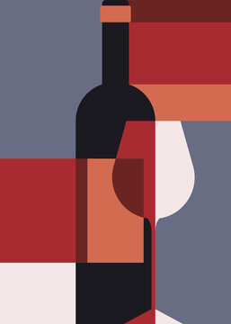 Abstract bottle of wine and glass.