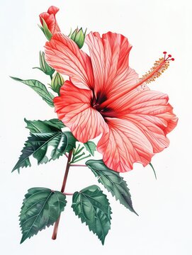 red hibiscus flower botanical watercolor clip art preview