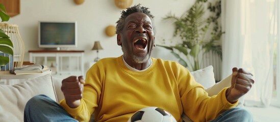 Excited Senior Man Watching Football