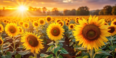 Obraz premium Vibrant sunflowers basking in the warm autumn sunlight, autumn, sunflowers, vibrant, yellow, fall, flowers, nature, petals