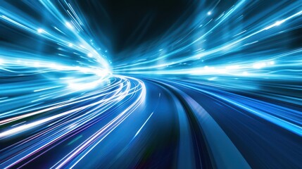 Obraz premium Abstract Blue Light Trails, Speed and Motion Blur
