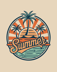 Beach with sea summer logo vintage for your design or tshirt design