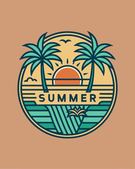 Beach with sea summer logo vintage for your design or tshirt design