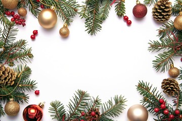 Festive Christmas Tree Branches and Ornaments Holiday Decoration Concept