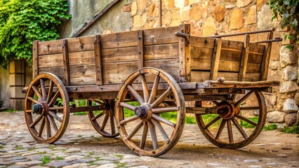 Fototapeta premium Old wooden cart used for transporting goods, antique, vintage, rustic, wagon, transportation, agriculture, farming, wooden