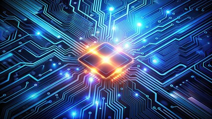 Fototapeta premium Futuristic electronic circuit with glowing lines and digital components, technology, abstract, futuristic, electronic