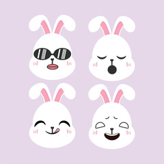 Obraz premium Hand-Drawn Kawaii Rabbit Emoji Sticker Set Cute Bunny Cartoon Collection 