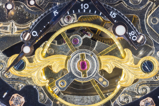 Detail Of Mechanism Of A Vintage Moonphase Watch  