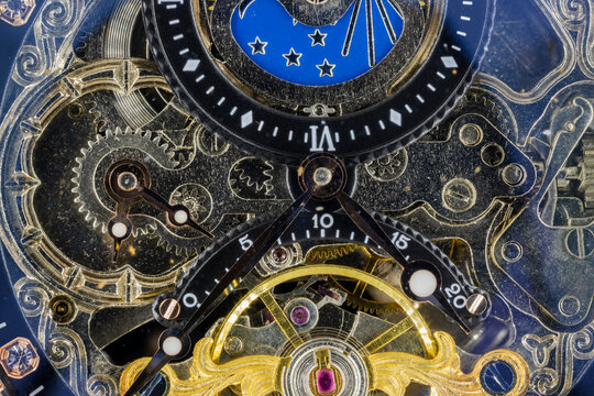 Mechanism Of A Vintage Moonphase Wristwatch  