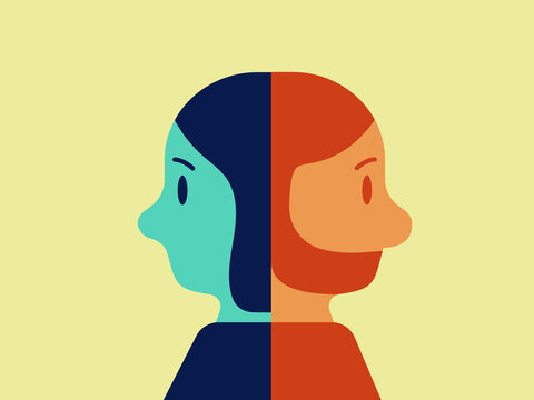 Couple standing back to back looking away