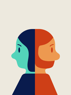 Angry partners back to back against gray background