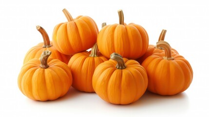 Pumpkins stacked for fall decor on white surface. Generative AI