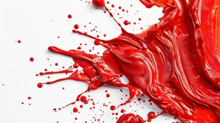 Splash of thick red fluid paint on isolated white background. Generative AI