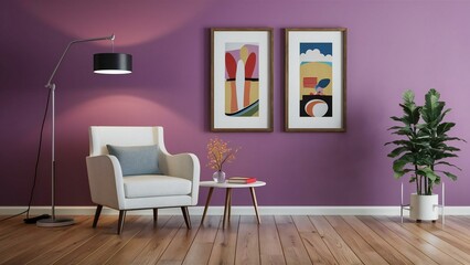 modern living room with purple couch