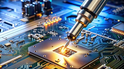 Precision robotic soldering on microchip circuit board, precision, robotic, soldering, microchip