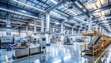 Naklejka premium Modern industrial factory interior with advanced machinery, manufacturing, technology