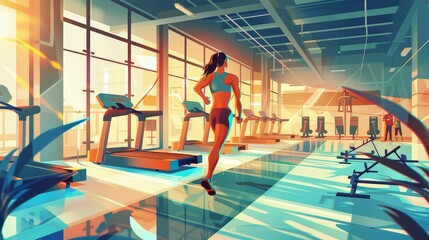 Obraz premium Sports rehabilitation center with athletes training, dynamic and motivational, digital sports illustration