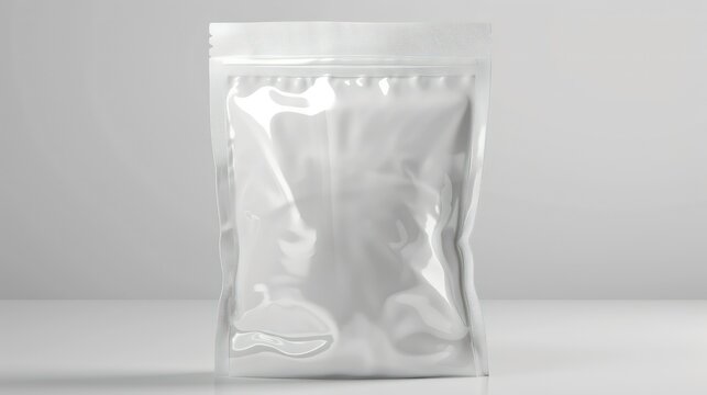 White ziplock packaging bag mockup isolated on grey background. Generative AI