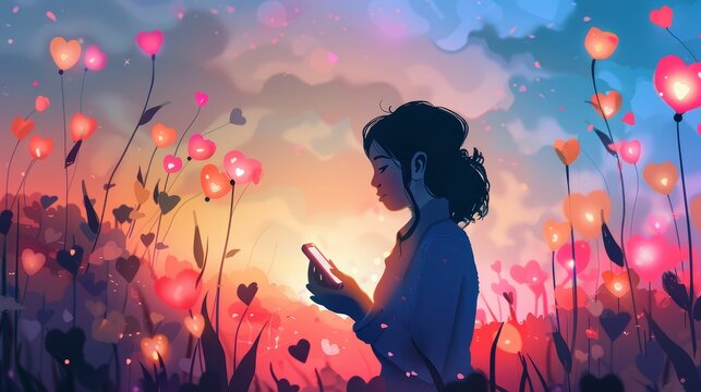 Smartphone app for romantic reminders, user-friendly interface design, cheerful and practical, digital art