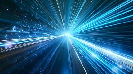 Abstract blue light trails in the dark, motion blur effect