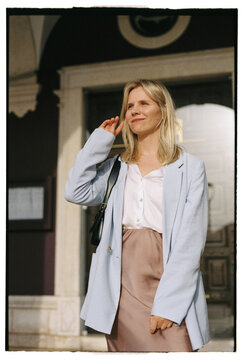 Portrait of a blonde lady on 35 mm film