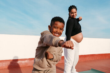 Mother and son working out 