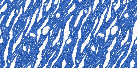 Whimsical seaweed kelp coastal electric blue beach pattern. Batik screen block print cloth effect. Playful kelp coral tropical summer background. Modern scandi underwater plant seamless design.