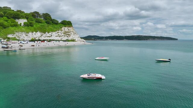 Beer Beach and White Cliff from a drone, Jurassic Coast, Beer Village, Seaton, Devon, England