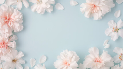 Fototapeta premium Floral background with beautiful white marigold flowers on a sunny day