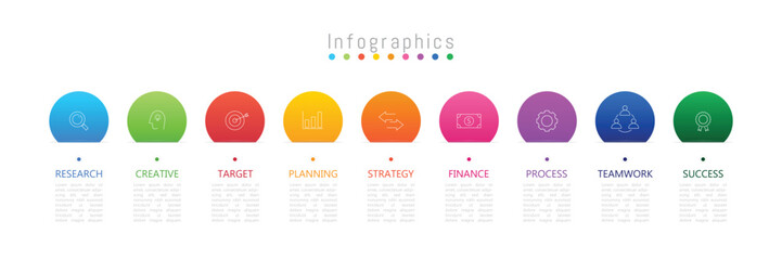 Infographic 9 options design elements for your business data. Vector Illustration.