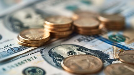 Stacks of Gold Coins on Financial Documents Representing Wealth and Investment