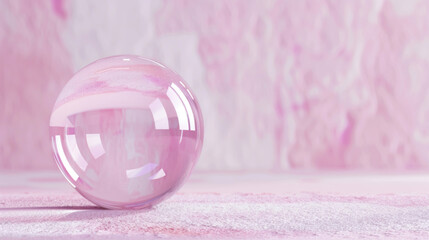 Purple Glass Ball with Shadow on Shiny 3D Background