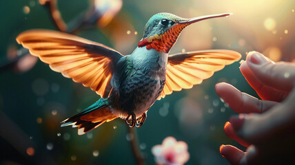 Hummingbird flying vibrant colors, AI Generative.