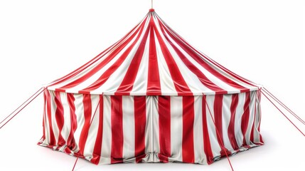Circus tent with red and white stripes on a white background