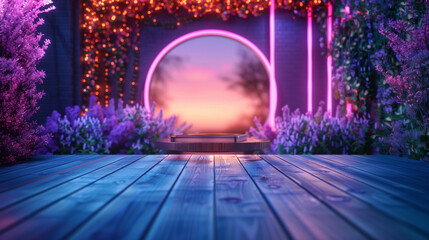 Aesthetic photo spots with neon effects and flower decorations