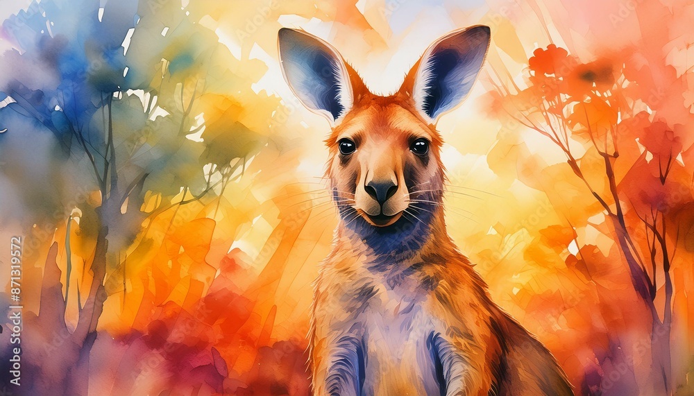Wall mural watercolor style painting of a kangaroo - Wall murals