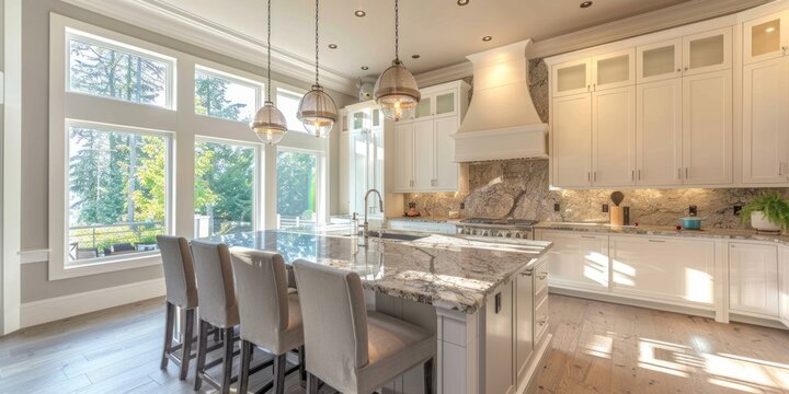 Modern Kitchen With Island and White Cabinets