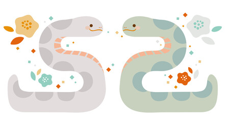 巳をかたどったへびのイラスト　年賀状素材　2025